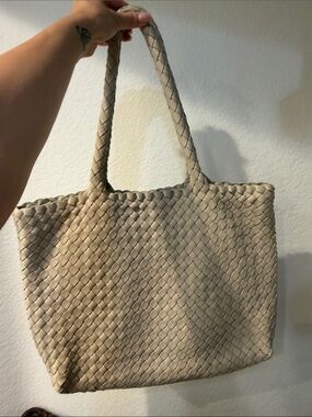 Milaner. Mini Elena. Real leather. Woven Tote Bag in Beige.